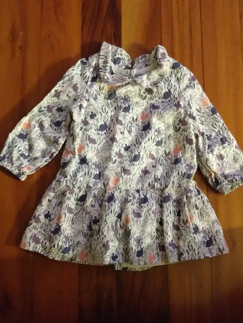 Baby Gap 12-18 Months Bunny & Squirrel Print Long Sleeve Dress Peter Pan Collar